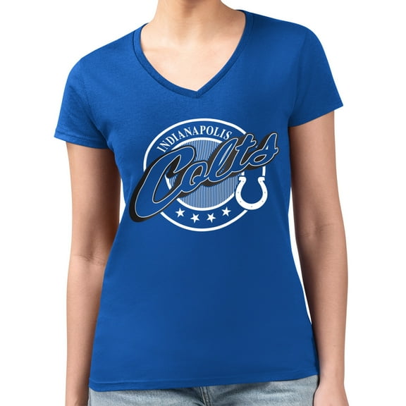 Women's G-III 4Her by Carl Banks Royal Indianapolis Colts Super-Slim Fit Lightweight Pinstripe Circle V-Neck T-Shirt