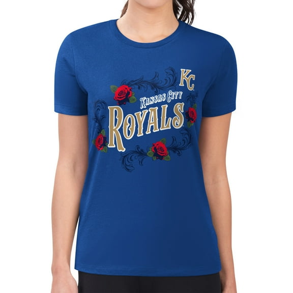 Women's G-III 4Her by Carl Banks Royal Kansas City Royals Super-Slim Fit Lightweight Retro Roses T-Shirt