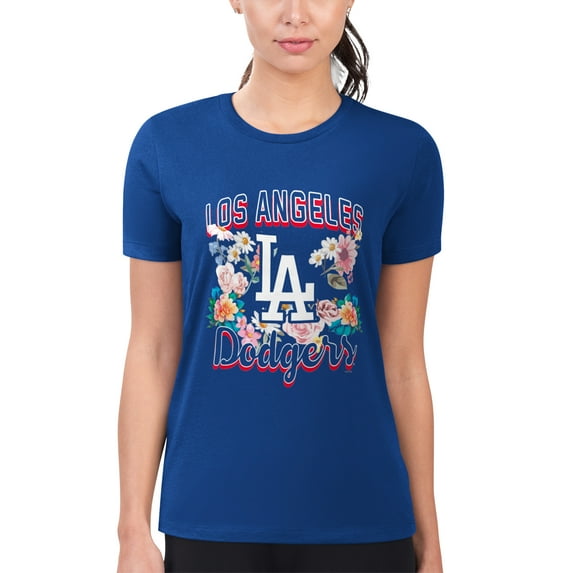 Women's G-III 4Her by Carl Banks Royal Los Angeles Dodgers Super-Slim Fit Lightweight Flowers Graphic T-Shirt