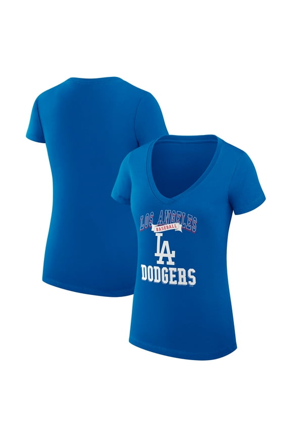 Women's G-III 4Her by Carl Banks Royal Los Angeles Dodgers Super-Slim Fit Lightweight Team Logo Graphic V-Neck T-Shirt