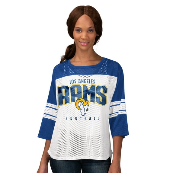 Women's-G-III 4Her by Carl Banks Royal Los Angeles Rams First Team 3/4-Sleeve Mesh T-Shirt