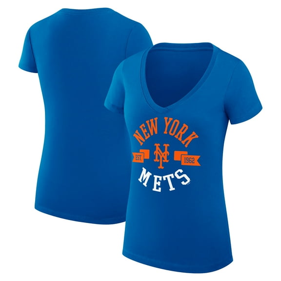 Women's G-III 4Her by Carl Banks Royal New York Mets Super-Slim Fit Lightweight City Graphic V-Neck T-Shirt