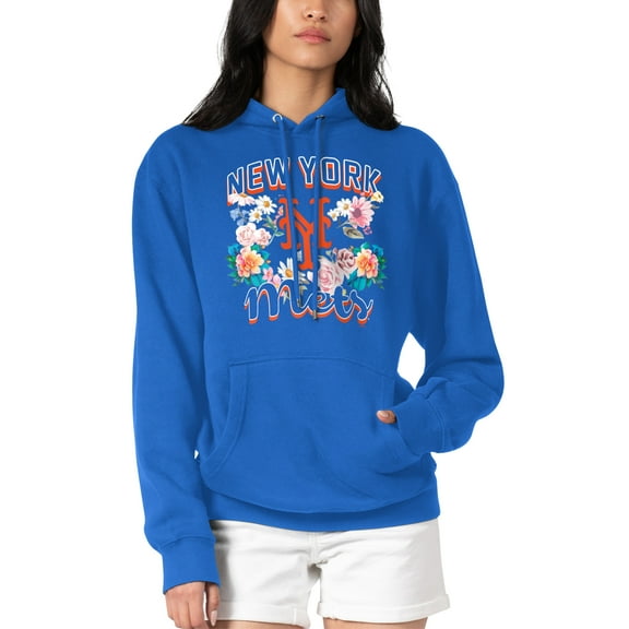 Women's G-III 4Her by Carl Banks Royal New York Mets Flowers Graphic Pullover Hoodie