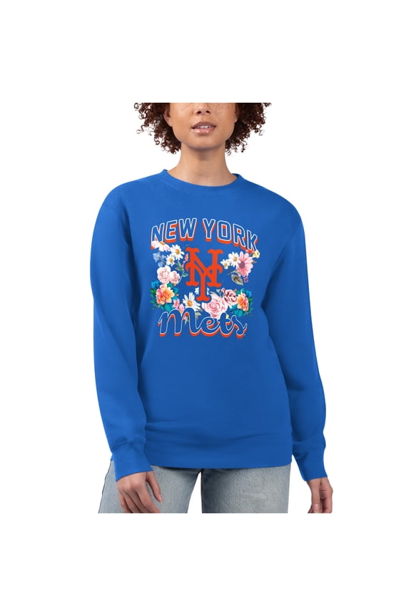 Women's G-III 4Her by Carl Banks Royal New York Mets Flowers Graphic Pullover Sweatshirt
