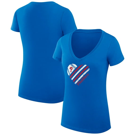Women's G-III 4Her by Carl Banks Royal Philadelphia Phillies Super-Slim Fit Lightweight Heart V-Neck T-Shirt