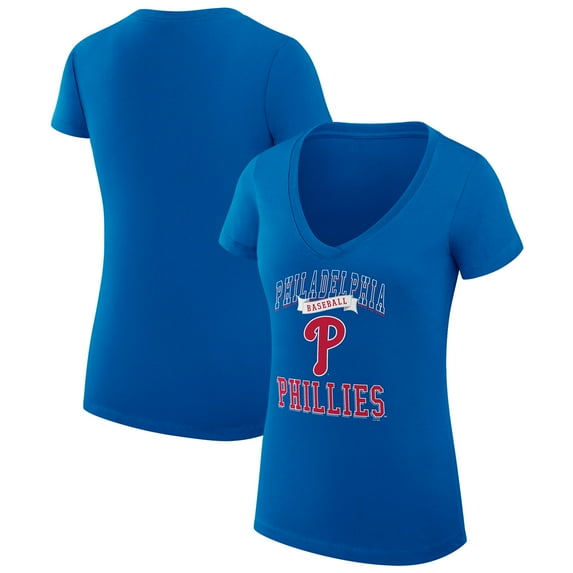 Women's G-III 4Her by Carl Banks Royal Philadelphia Phillies Super-Slim Fit Lightweight Team Logo Graphic V-Neck T-Shirt