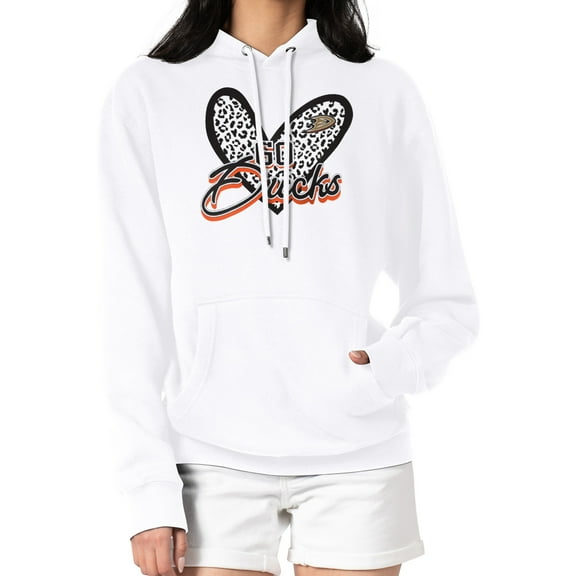 Women's G-III 4Her by Carl Banks White Anaheim Ducks Animal Print Heart Fleece Pullover Hoodie