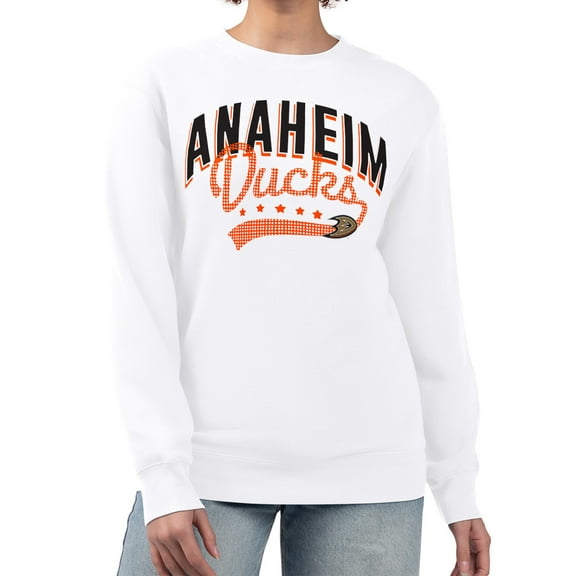 Women's G-III 4Her by Carl Banks White Anaheim Ducks Filigree Team Graphic Fleece Pullover Sweatshirt
