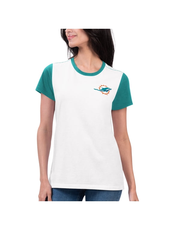 Women's G-III 4Her by Carl Banks White/Aqua Miami Dolphins Fashion Illustration T-Shirt
