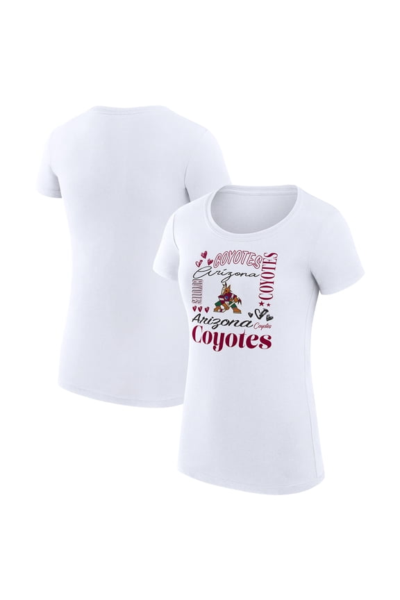 Women's G-III 4Her by Carl Banks White Arizona Coyotes Super-Slim Fit Lightweight Collage Team Graphic T-Shirt