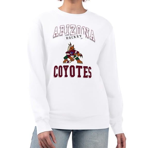 Women's G-III 4Her by Carl Banks White Arizona Coyotes Vintage Hockey Team Logo Tri-Blend Fleece Pullover Sweatshirt