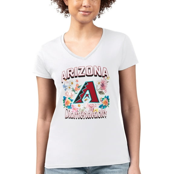 Women's G-III 4Her by Carl Banks White Arizona Diamondbacks Super-Slim Fit Lightweight Flowers Graphic V-Neck T-Shirt