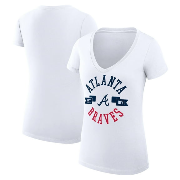 Women's G-III 4Her by Carl Banks White Atlanta Braves Super-Slim Fit Lightweight City Graphic V-Neck T-Shirt