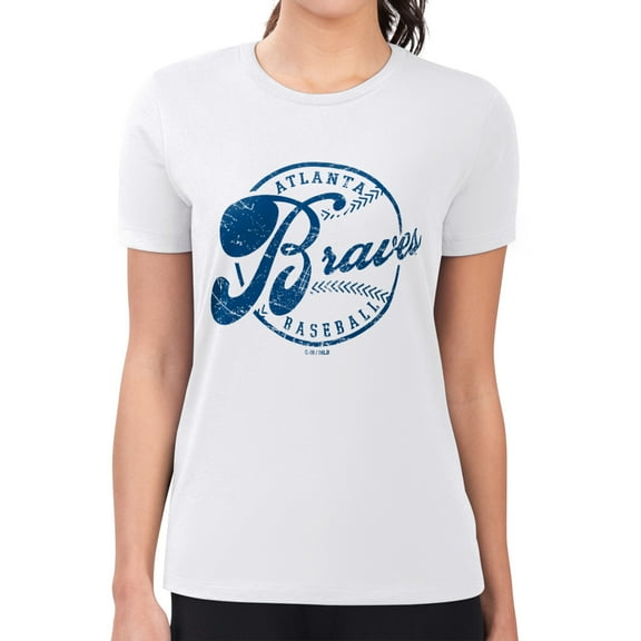 Women's G-III 4Her by Carl Banks White Atlanta Braves Super-Slim Fit Lightweight Distressed Baseball Team T-Shirt