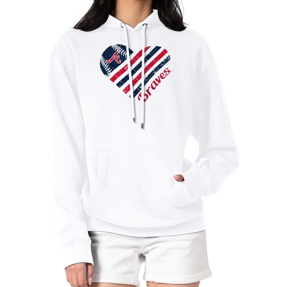 Women's G-III 4Her by Carl Banks White Atlanta Braves Heart Fleece Pullover Hoodie