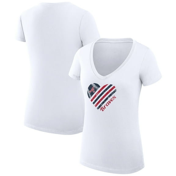 Women's G-III 4Her by Carl Banks  White Atlanta Braves Super-Slim Fit Lightweight Heart V-Neck T-Shirt