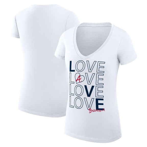 Women's G-III 4Her by Carl Banks White Atlanta Braves Super-Slim Fit Lightweight Love Graphic Team V-Neck T-Shirt