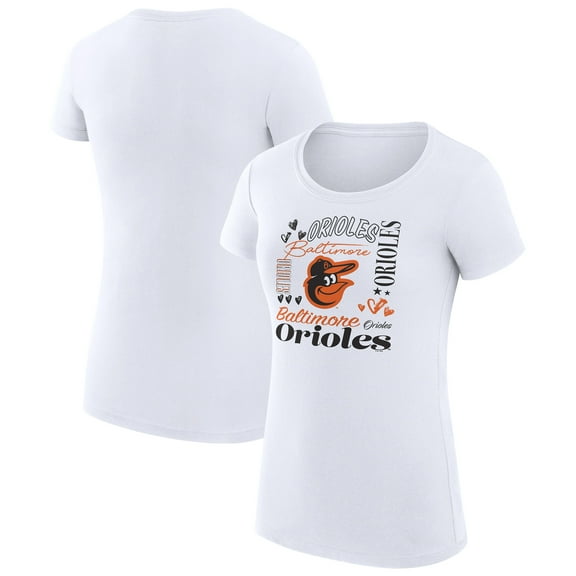 Women's G-III 4Her by Carl Banks White Baltimore Orioles Super-Slim Fit Lightweight Collage Team Graphic Crew Neck