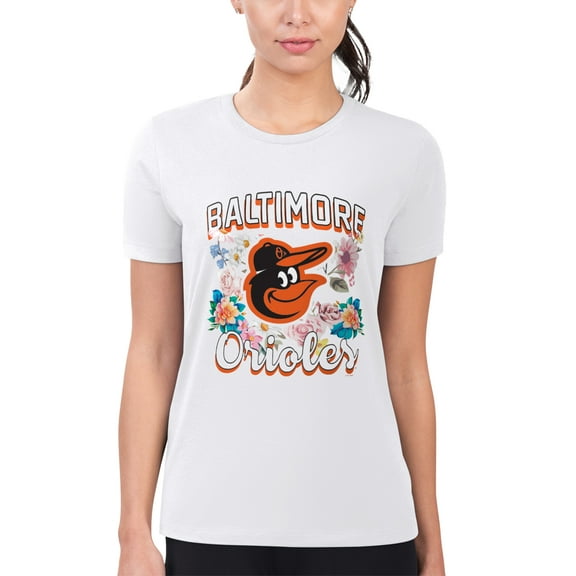 Women's G-III 4Her by Carl Banks White Baltimore Orioles Super-Slim Fit Lightweight Flowers Graphic T-Shirt