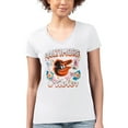 thumbnail image 1 of Women's G-III 4Her by Carl Banks White Baltimore Orioles Flowers Graphic Fitted V-Neck T-Shirt, 1 of 2