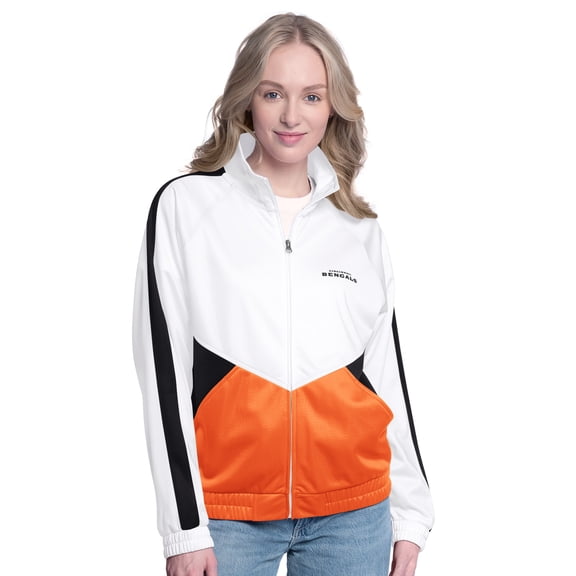 Women's G-III 4Her by Carl Banks White/Black Cincinnati Bengals Rally Rhinestone Full-Zip Track Jacket