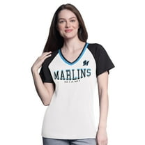 Women's-G-III 4Her by Carl Banks White/Black Miami Marlins Ball Park Raglan V-Neck T-Shirt