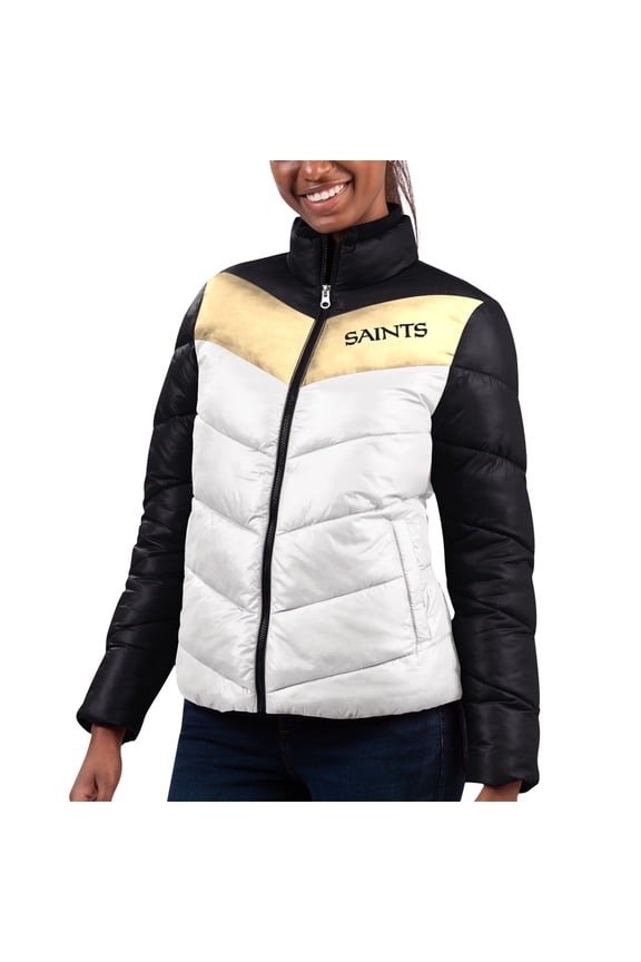 Women's G-III 4Her by Carl Banks  White/Black New Orleans Saints New Star Quilted Full-Zip Jacket