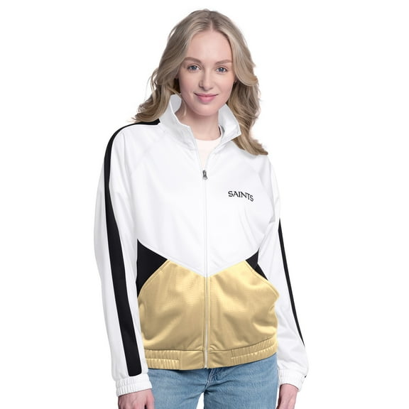 Women's G-III 4Her by Carl Banks White/Black New Orleans Saints Rally Rhinestone Full-Zip Track Jacket