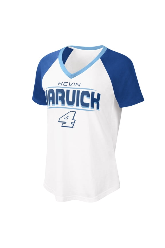 Women's G-III 4Her by Carl Banks White/Blue Kevin Harvick Overtime V-Neck T-Shirt