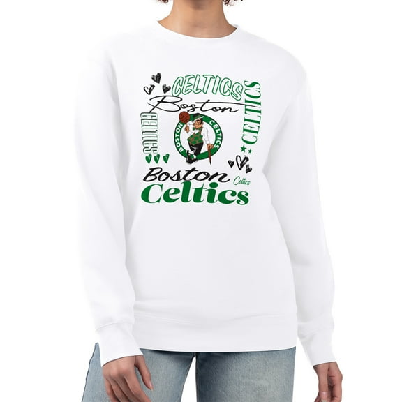Women's G-III 4Her by Carl Banks White Boston Celtics Collage Team Graphic Fleece Pullover Sweatshirt