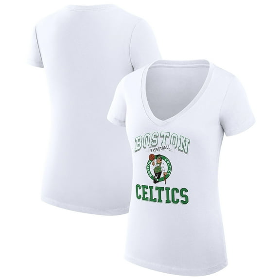 Women's G-III 4Her by Carl Banks White Boston Celtics Super-Slim Fit Lightweight Team Logo V-Neck T-Shirt