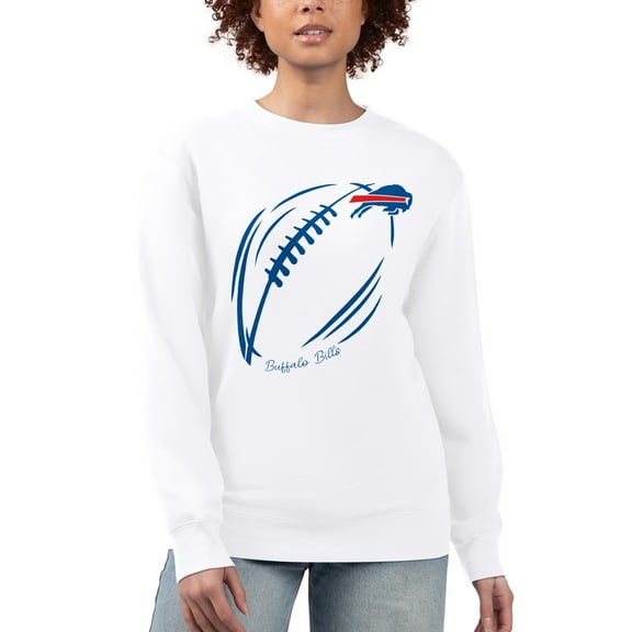 Women's G-III 4Her by Carl Banks White Buffalo Bills Football Logo Graphic Fleece Tri-Blend Pullover Sweatshirt