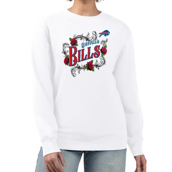 Women's G-III 4Her by Carl Banks White Buffalo Bills Roses Fleece Tri-Blend Pullover Sweatshirt
