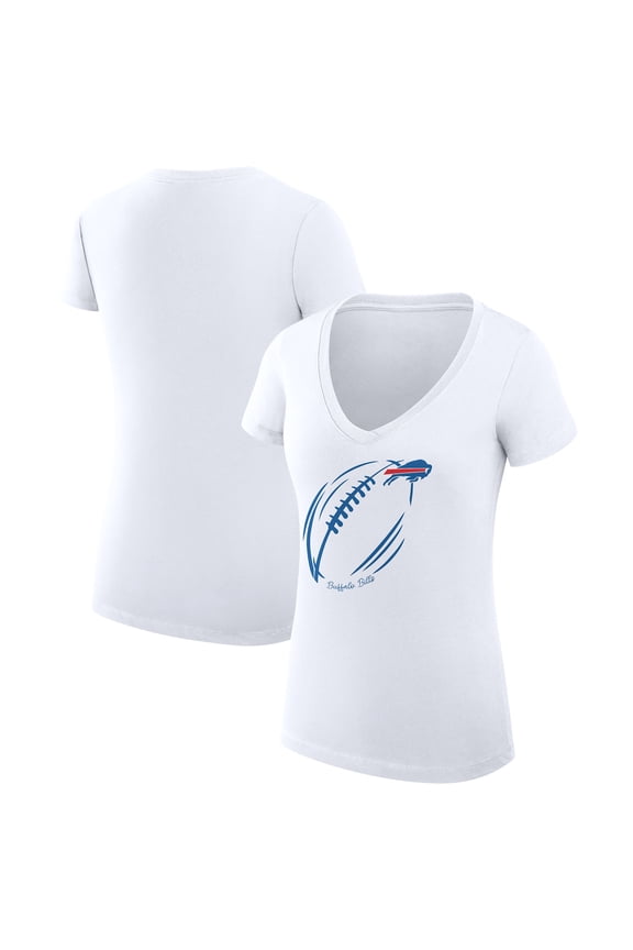 Women's G-III 4Her by Carl Banks  White Buffalo Bills Super-Slim Fit Lightweight Subtle Football V-Neck T-Shirt
