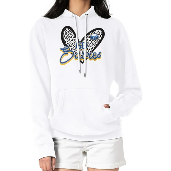 Women's G-III 4Her by Carl Banks White Buffalo Sabres Animal Print Heart Fleece Pullover Hoodie