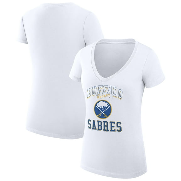 Women's G-III 4Her by Carl Banks White Buffalo Sabres Super-Slim Fit Lightweight Team Logo Graphic V-Neck T-Shirt