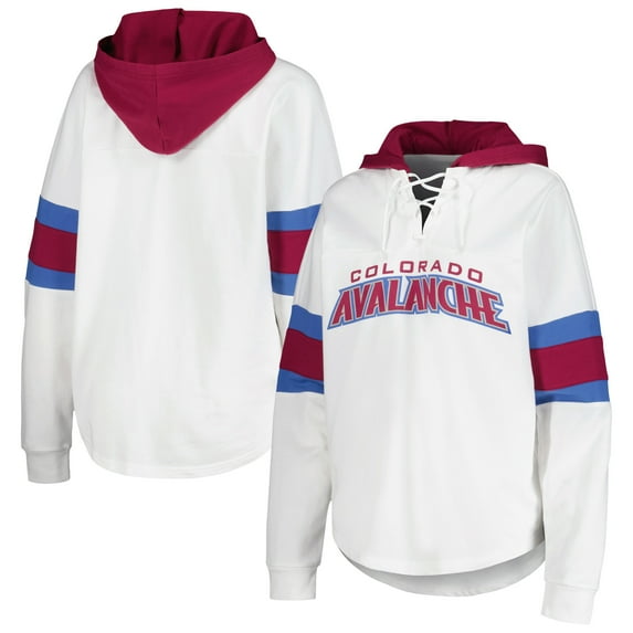 Women's G-III 4Her by Carl Banks White/Burgundy Colorado Avalanche Goal Zone Long Sleeve Lace-Up Hoodie T-Shirt