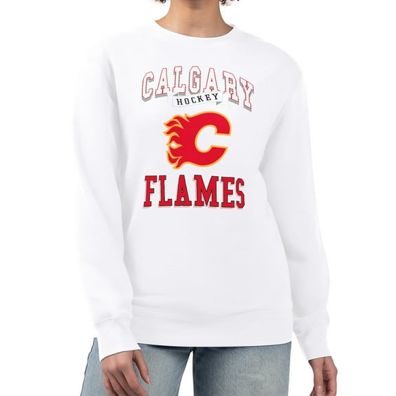 Women's G-III 4Her by Carl Banks White Calgary Flames Team Logo Tri-Blend Fleece Pullover Sweatshirt