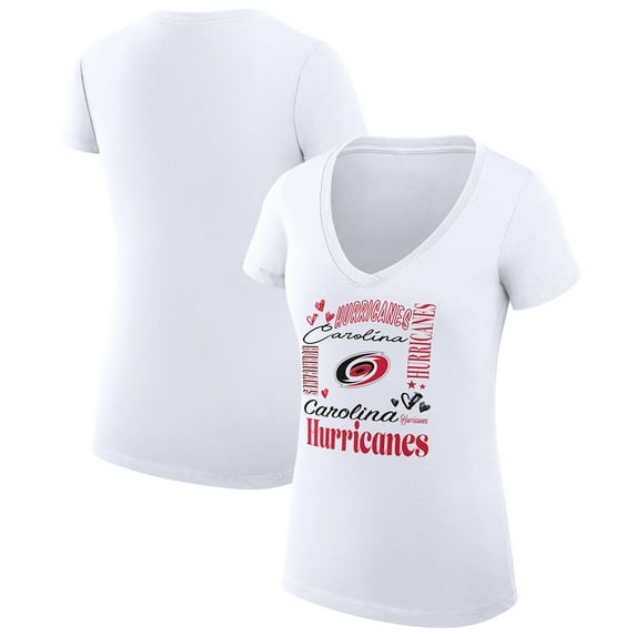Women's G-III 4Her by Carl Banks White Carolina Hurricanes Super-Slim Fit Lightweight Collage Team Graphic T-Shirt
