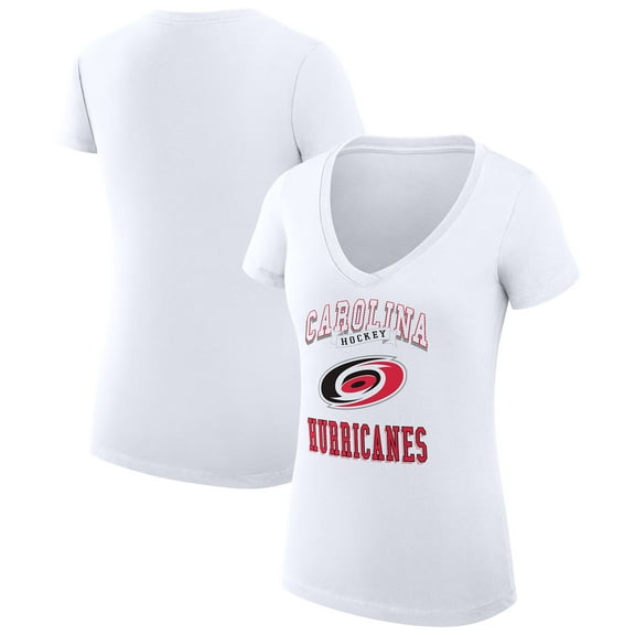 Women's G-III 4Her by Carl Banks White Carolina Hurricanes Super-Slim Fit Lightweight Team Logo Graphic V-Neck T-Shirt