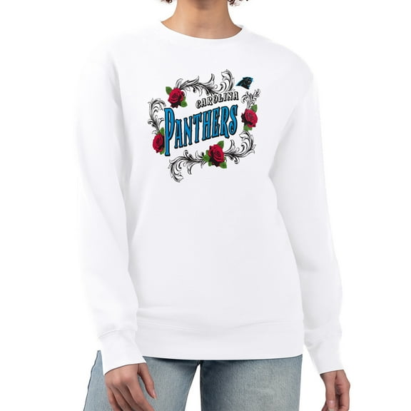 Women's G-III 4Her by Carl Banks White Carolina Panthers Roses Fleece Tri-Blend Pullover Sweatshirt