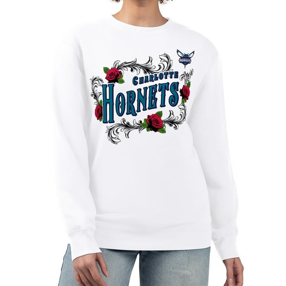 Women's G-III 4Her by Carl Banks White Charlotte Hornets Roses Fleece Tri-Blend Sweatshirt