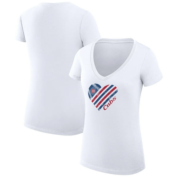 Women's G-III 4Her by Carl Banks  White Chicago Cubs Super-Slim Fit Lightweight Heart V-Neck T-Shirt