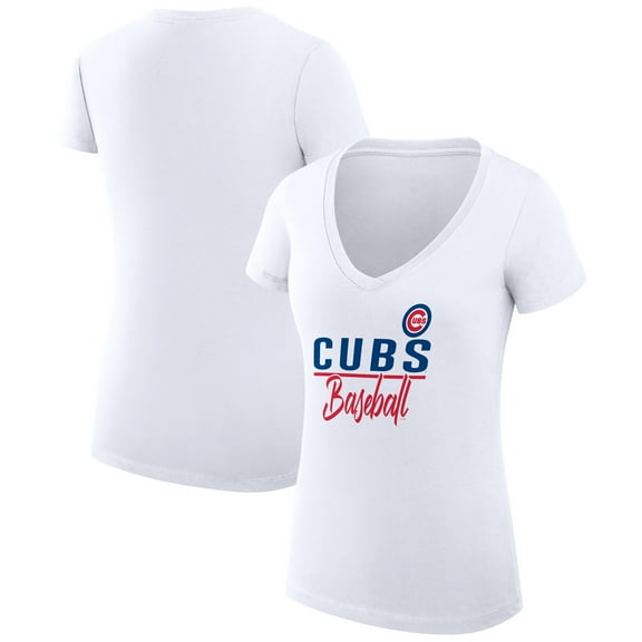 Women's G-III 4Her by Carl Banks White Chicago Cubs Super-Slim Fit Lightweight Team Graphic V-Neck T-Shirt