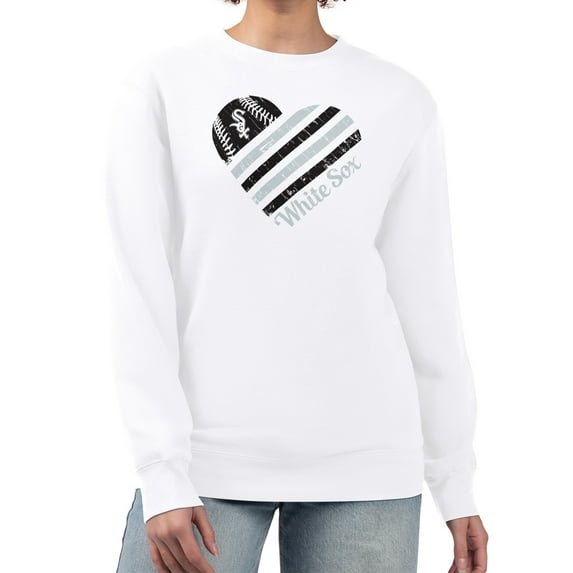 Women's G-III 4Her by Carl Banks White Chicago White Sox Heart Logo Fleece Pullover Sweatshirt