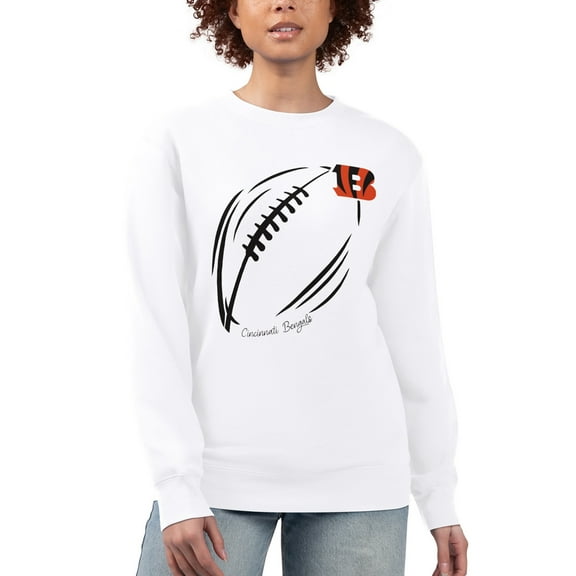 Women's G-III 4Her by Carl Banks White Cincinnati Bengals Football Logo Graphic Fleece Tri-Blend Pullover Sweatshirt