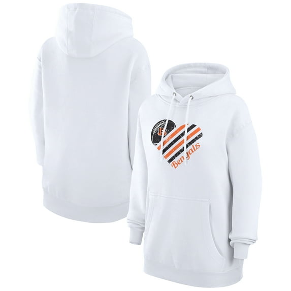 Women's G-III 4Her by Carl Banks White Cincinnati Bengals Heart Graphic Fleece Pullover Hoodie