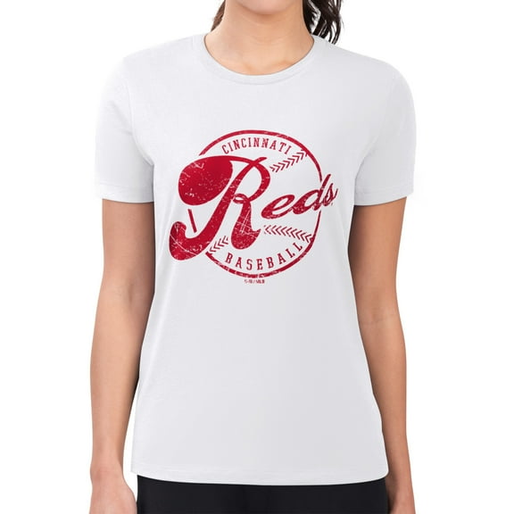 Women's G-III 4Her by Carl Banks  White Cincinnati Reds Super-Slim Fit Lightweight Distressed Baseball Team T-Shirt