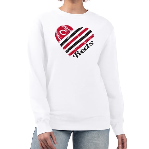 Women's G-III 4Her by Carl Banks White Cincinnati Reds Heart Logo Fleece Pullover Sweatshirt