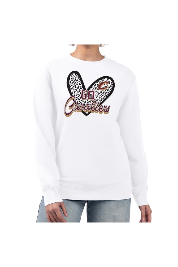 Women's G-III 4Her by Carl Banks  White Cleveland Cavaliers Leopard Heart Fleece Pullover Sweatshirt